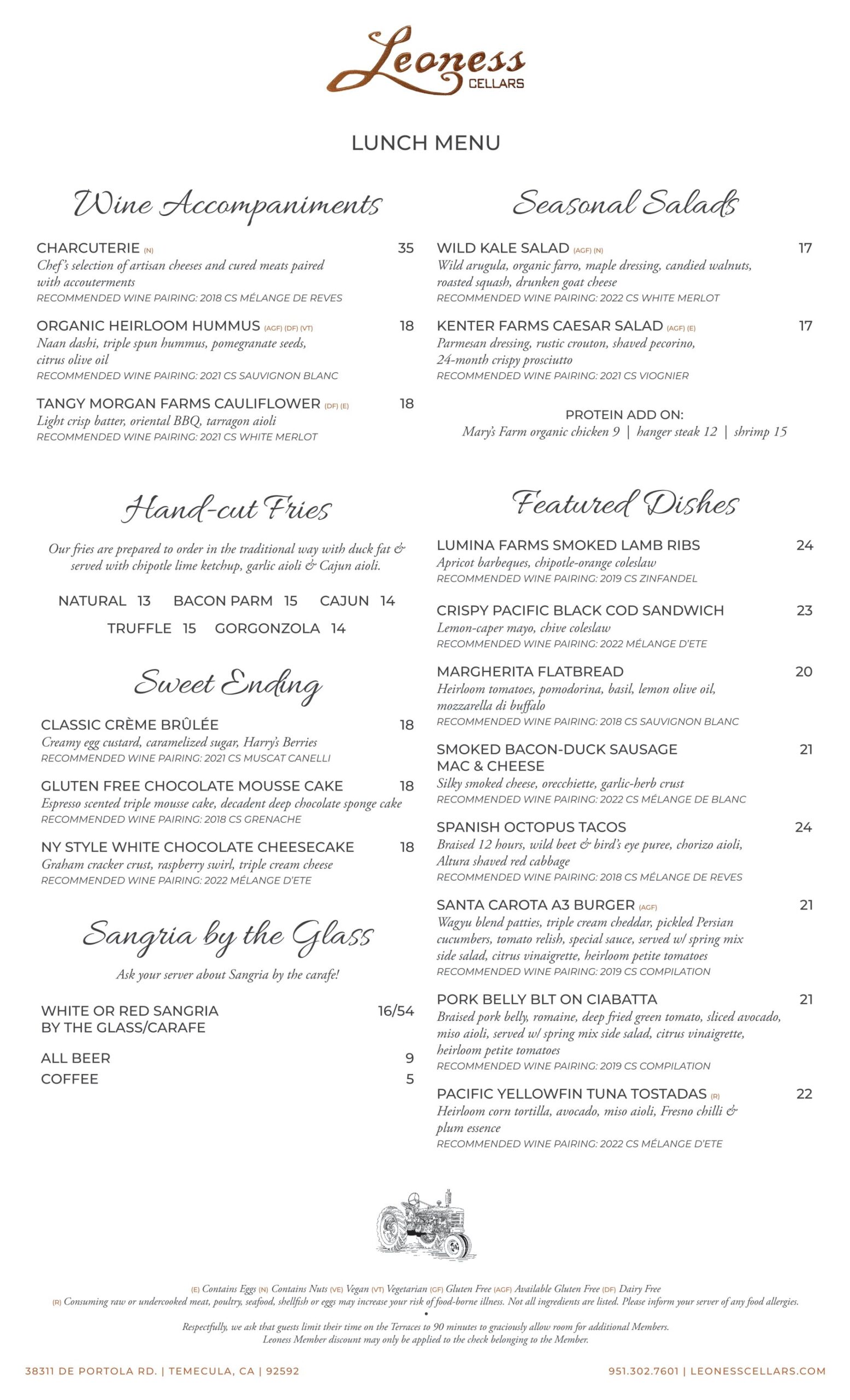 Terrace Menu - Leoness Cellars